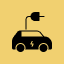 Electric car charging icon on yellow background